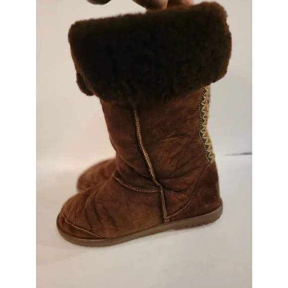 UGG Women's Brown Suede Sheepskin Braid Ultra Tall Snow Winter Boots Size 7/8