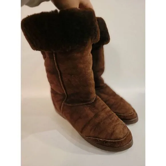 UGG Women's Brown Suede Sheepskin Braid Ultra Tall Snow Winter Boots Size 7/8