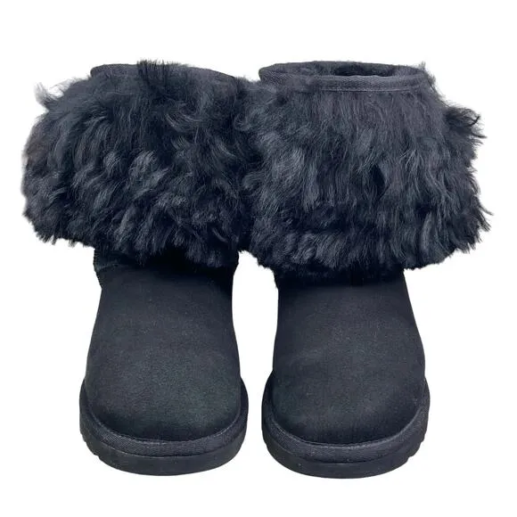 UGG Women’s Lida Mongolian Black Shearling Cuffed Fur Classic Boots Size US 6