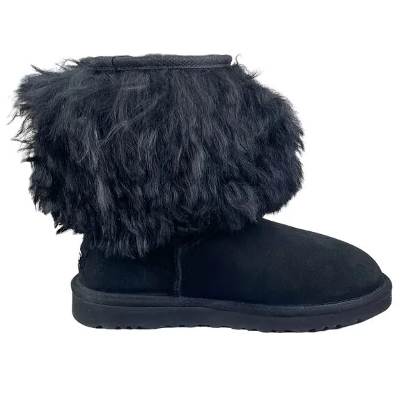UGG Women’s Lida Mongolian Black Shearling Cuffed Fur Classic Boots Size US 6