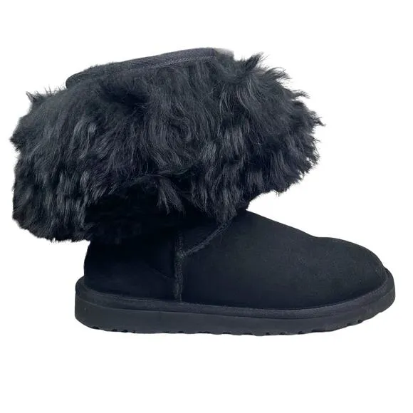 UGG Women’s Lida Mongolian Black Shearling Cuffed Fur Classic Boots Size US 6