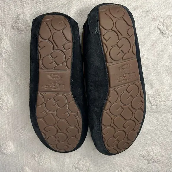 UGG Women’s Size 7 Dakota Suede Leather Slippers Black Slip On Moccasins Comfy