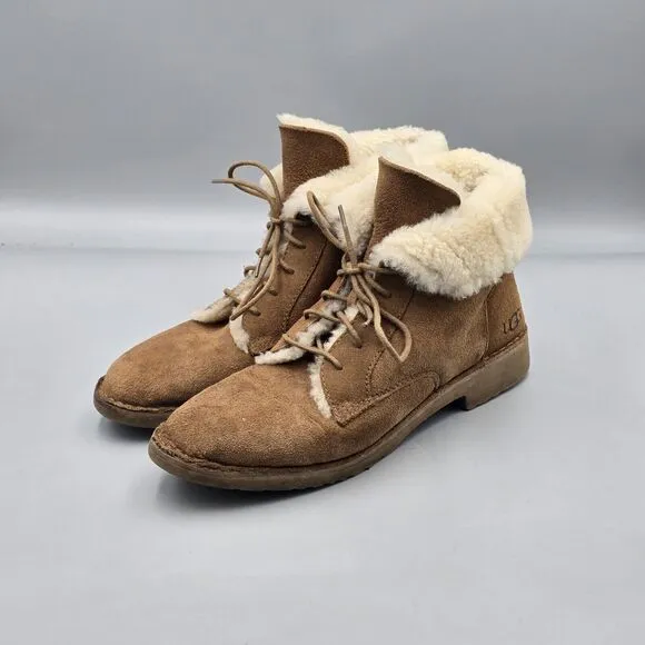 UGG Women's Size 9.5 US VGC Quincy Brown Suede Sheepskin Winter Sherpa Boots