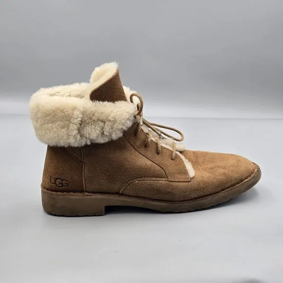 UGG Women's Size 9.5 US VGC Quincy Brown Suede Sheepskin Winter Sherpa Boots