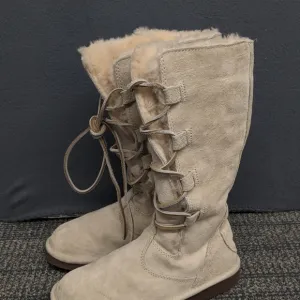 UGG Women's Whitley Cream Sheepskin Lace-Up Boots Size 6