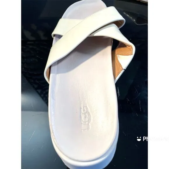 UGG 1107896 Emily White Patent Leather Crisscross Women’s Sandals Size 7 M.