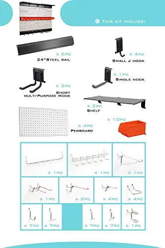 Ultrawall Garage Storage, 48x36 inch Pegboard with Hooks Garage Storage Bins Tool Board Panel Tool Organizer