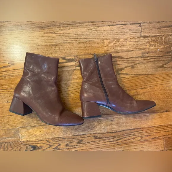 Vagabond Block Heel  Brown Leather Boots Botties Y2k Style Comfort Boho Size 39