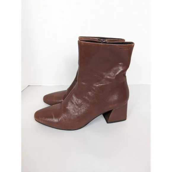 Vagabond Block Heel  Brown Leather Boots Botties Y2k Style Comfort Boho Size 39