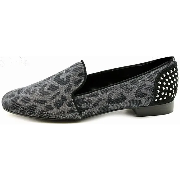 Vaneli Agatha Animal Print Flat Dress Shoes Black Silver Leopard Loafers Pumps 8