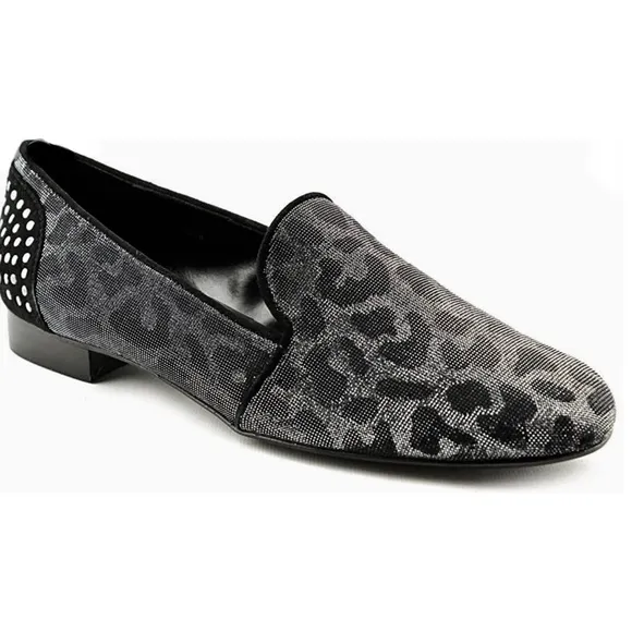 Vaneli Agatha Animal Print Flat Dress Shoes Black Silver Leopard Loafers Pumps 8