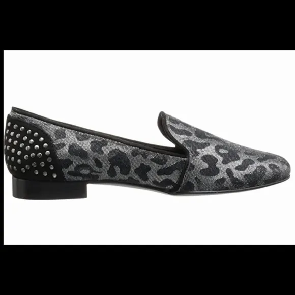Vaneli Agatha Animal Print Flat Dress Shoes Black Silver Leopard Loafers Pumps 8