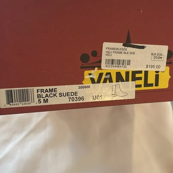 VANELI BLACK SUEDE ANKLE BOOTS.  NEW.