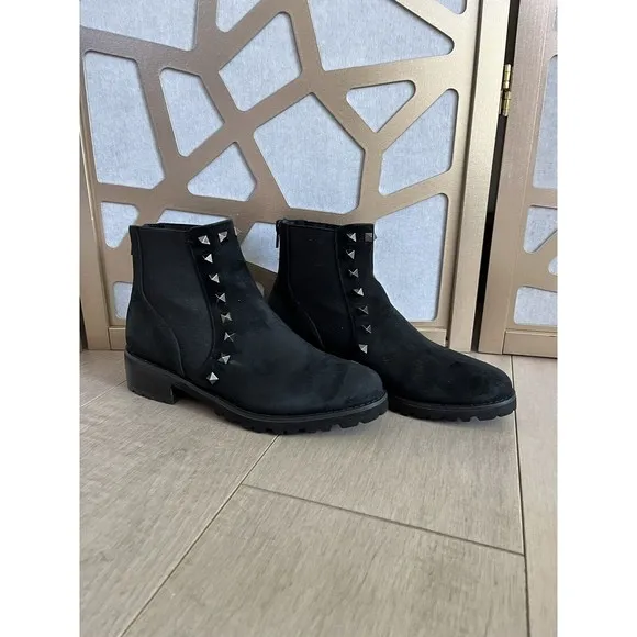 Vaneli Low Heel Ankle Fashion Boots Black Studded Zipper 6.5 M