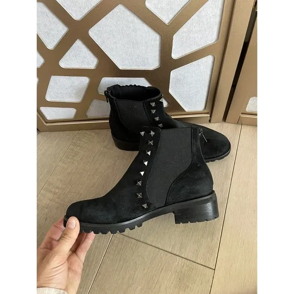 Vaneli Low Heel Ankle Fashion Boots Black Studded Zipper 6.5 M