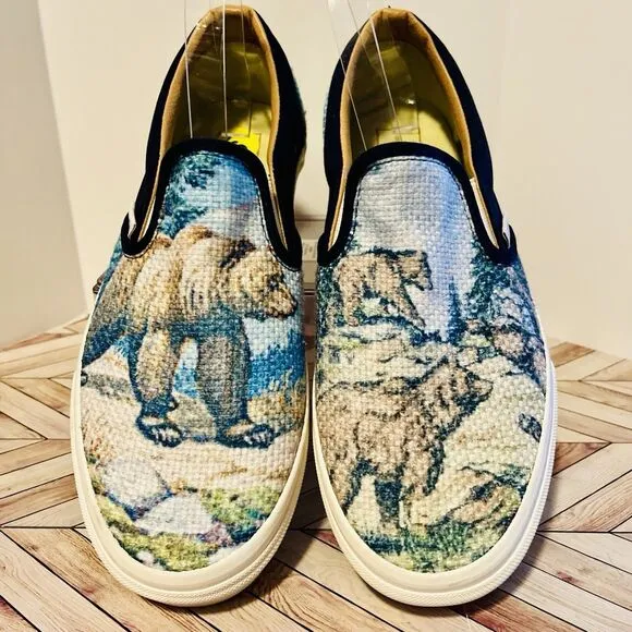 Vans Classic Slip On Cali Tapestry Bears Forest Sneakers M 9 W 10.5 Skate Shoes