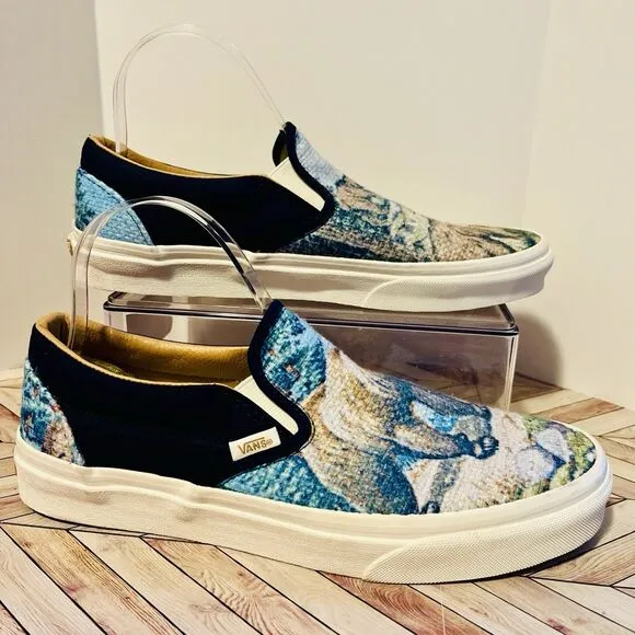 Vans Classic Slip On Cali Tapestry Bears Forest Sneakers M 9 W 10.5 Skate Shoes