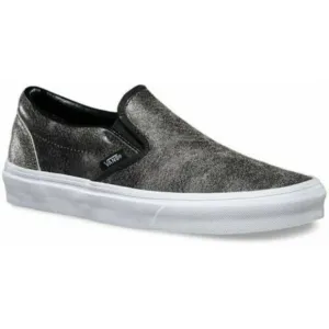 Vans Classic Slip On (Cracked Leather) Black White Womens Shoes