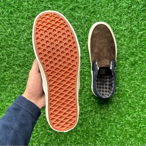 Vans Classic Slip On Pig Suede Plaid Brown Navy