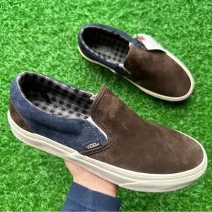 Vans Classic Slip On Pig Suede Plaid Brown Navy