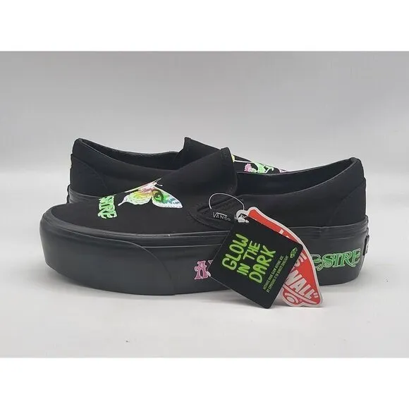 Vans Glow In The Dark Gothic Punk Classic Slip On Platform Womens Shoes Size 7.5