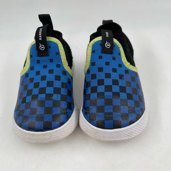Vans Infant/Toddler Off the Wall Checkered Black Blue Slip-On Sneaker Shoe-SZ4.5