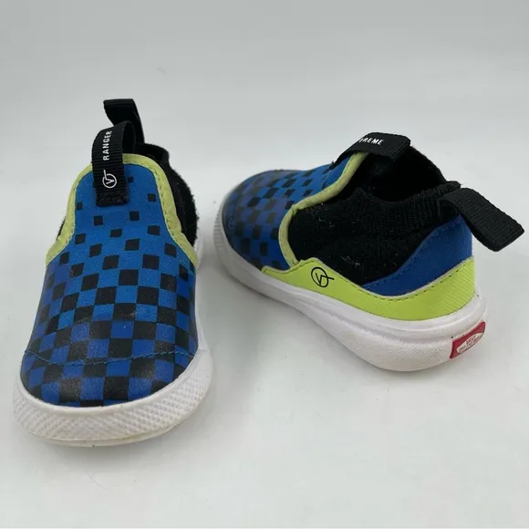 Vans Infant/Toddler Off the Wall Checkered Black Blue Slip-On Sneaker Shoe-SZ4.5