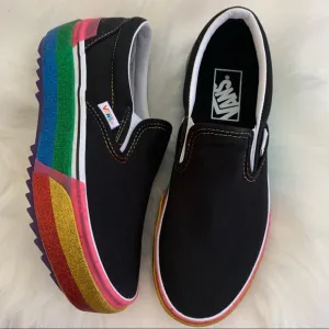 VANS NWT Classic Slip On S Black/Rainbow Glitter