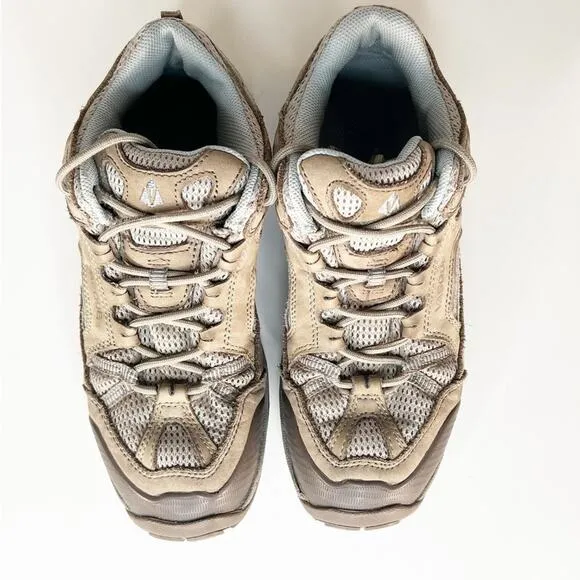 Vasque Breeze Low VST Leather Vibram Hiking Sneakers Shoes Tan Grey Blue 8.5