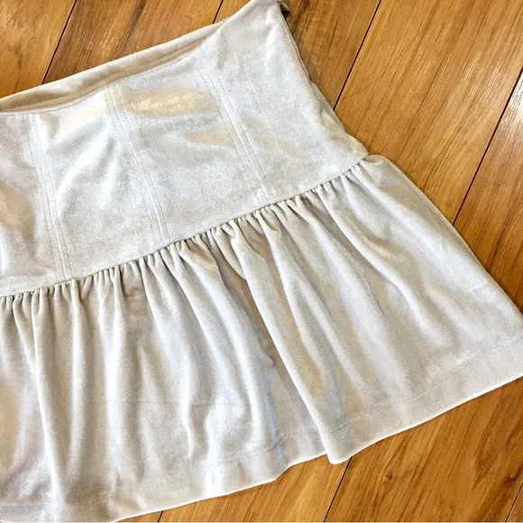 Velvet velour pleated mini skirt ballerina ballet dance summer ivory tau…