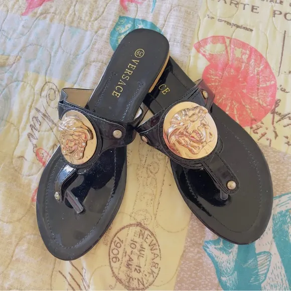 Versace Black and Gold Women's Sandals