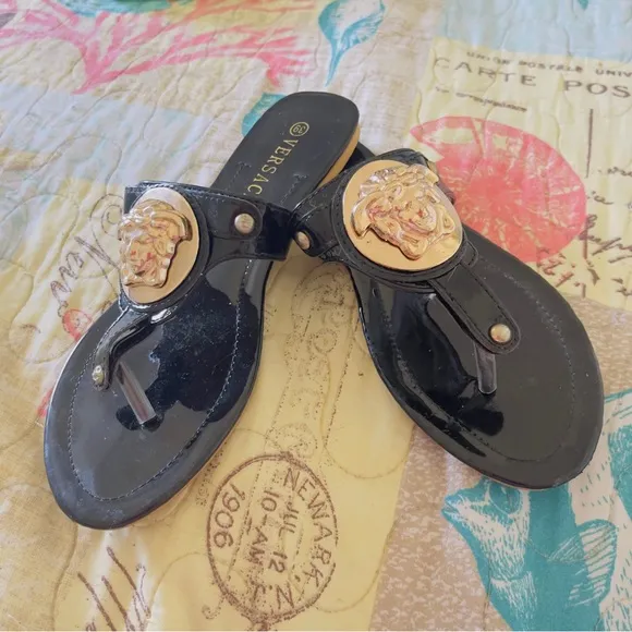 Versace Black and Gold Women's Sandals