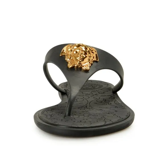 Versace Women's Gold Medusa Head Rubber Sandals Flip Flop Shoes US 5 IT 35
