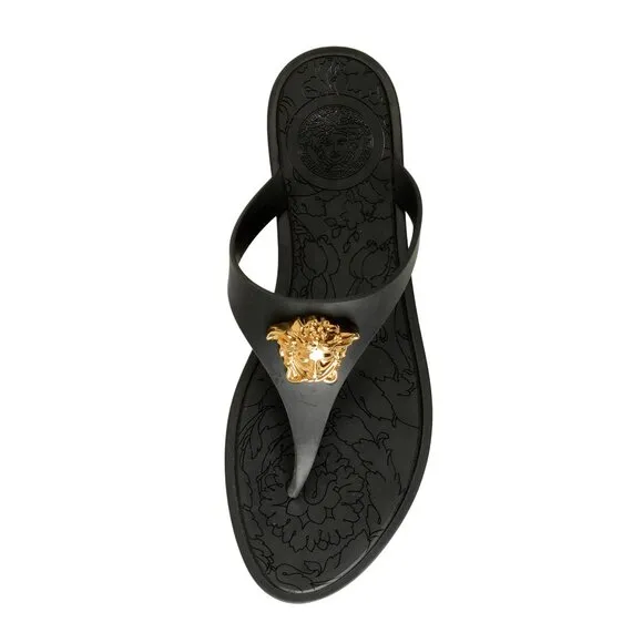 Versace Women's Gold Medusa Head Rubber Sandals Flip Flop Shoes US 5 IT 35
