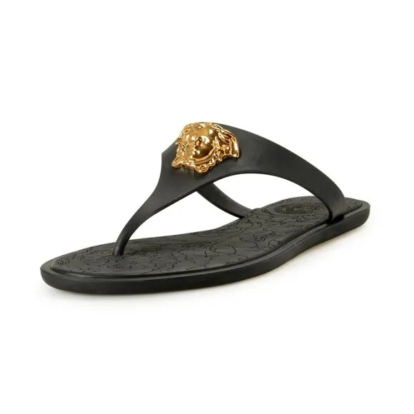 Versace Women's Gold Medusa Head Rubber Sandals Flip Flop Shoes US 5 IT 35