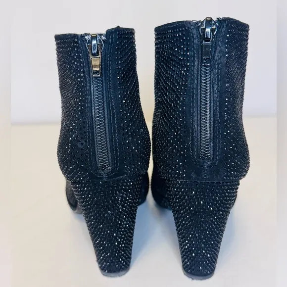 VERY G Splendor Ankle Boot Black Faux Leather Rhinestone Bootie