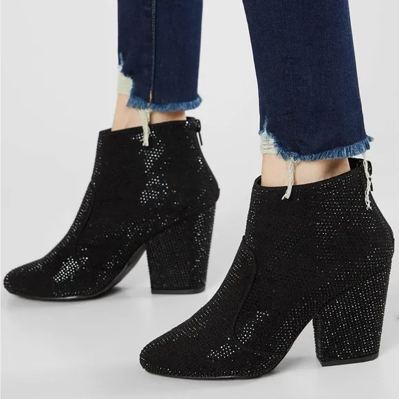 VERY G Splendor Ankle Boot Black Faux Leather Rhinestone Bootie