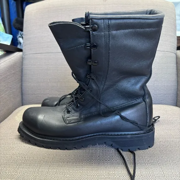 Vibram Black leather Tactical Men's combat lace Up Boots 12