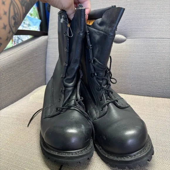 Vibram Black leather Tactical Men's combat lace Up Boots 12
