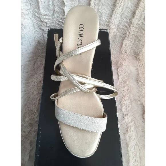Victoria Secret Colin Stuart Gold Beige Lace Up Women Wedge Heels Size 9