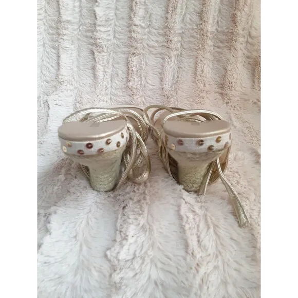 Victoria Secret Colin Stuart Gold Beige Lace Up Women Wedge Heels Size 9