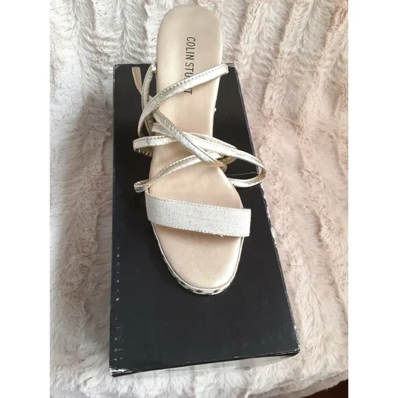 Victoria Secret Colin Stuart Gold Beige Lace Up Women Wedge Heels Size 9