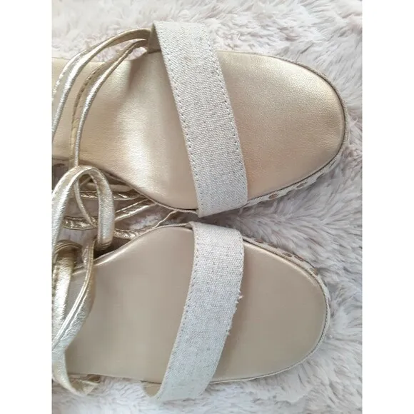 Victoria Secret Colin Stuart Gold Beige Lace Up Women Wedge Heels Size 9