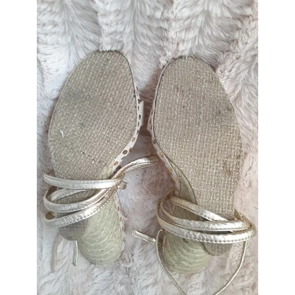 Victoria Secret Colin Stuart Gold Beige Lace Up Women Wedge Heels Size 9