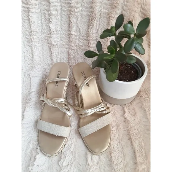 Victoria Secret Colin Stuart Gold Beige Lace Up Women Wedge Heels Size 9