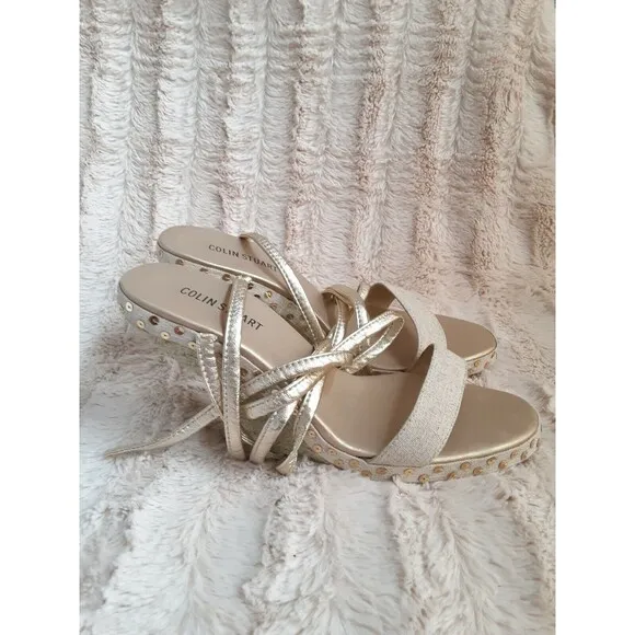 Victoria Secret Colin Stuart Gold Beige Lace Up Women Wedge Heels Size 9