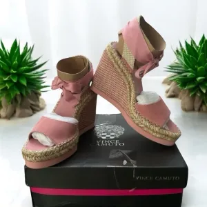 Vince Camuto Pink Wedge Sandals Pretty Pink Silky Nubuck Braided Wedged Sandals