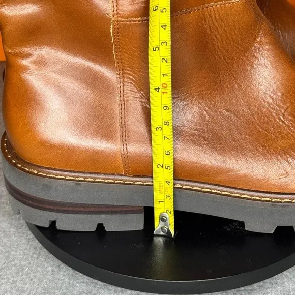 Vince Camuto Telvanni Cognac Brown Leather Platform Boot Zip Size 8.5 EU 39.5