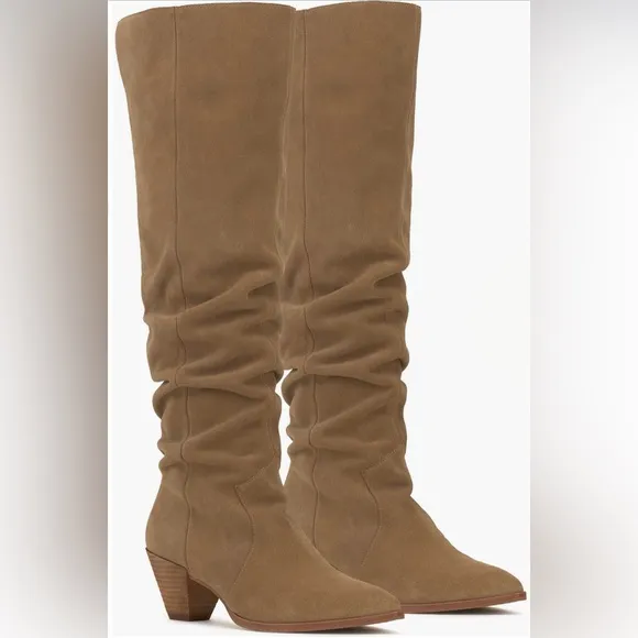 Vince Camuto Wide Calf Sewinny Ruched Knee High Tan Suede Boots NWT