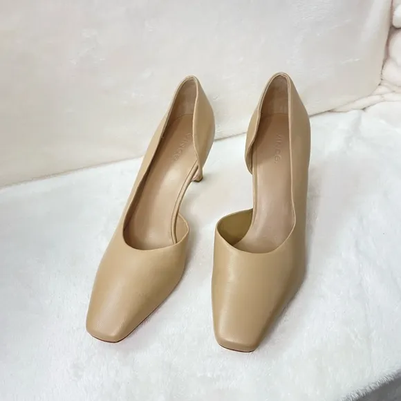 Vince Tiana Point-Toe Nude Leather Pumps square toe tan heel NWOT Size‎ 7 G 722